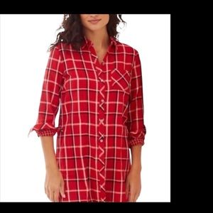 J.Jill red plaid double cloth long shirt/tunic, size XS
